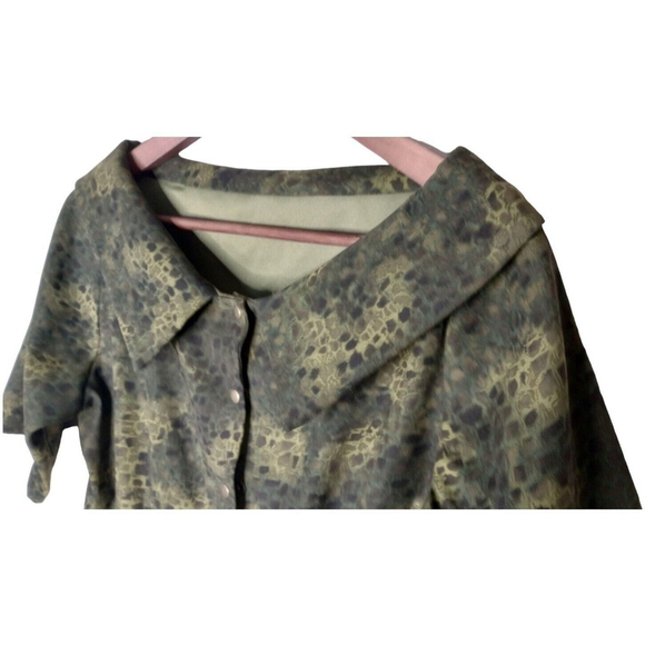 Vtg Roedean Shift Retro 50s Dress Short Sleeve Green Gator Animal Print Pinup - Picture 3 of 7